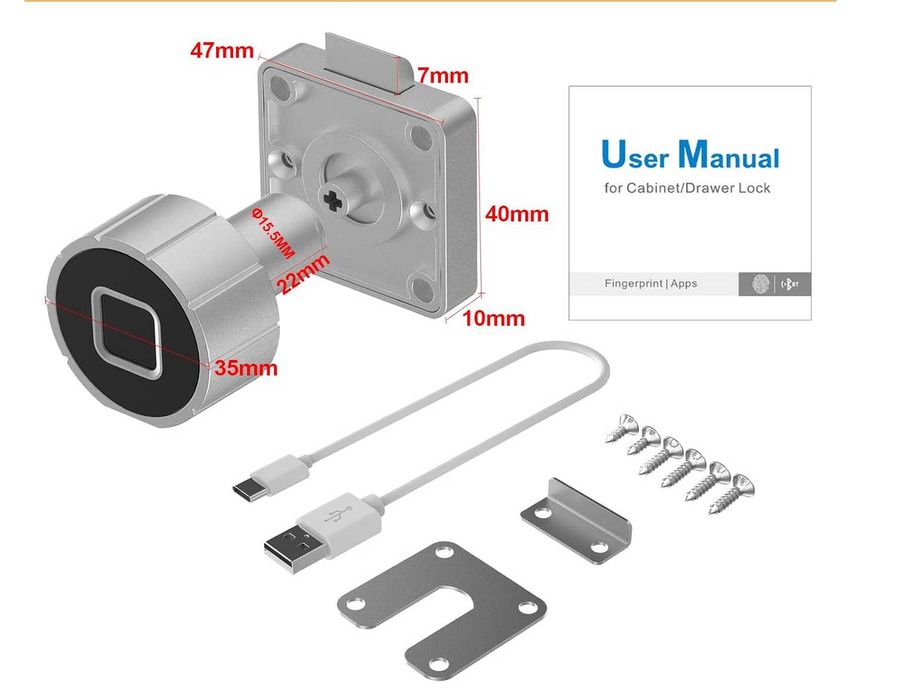 Zamek do szafy, szuflady, meblowy, aktywowany na odcisk palca