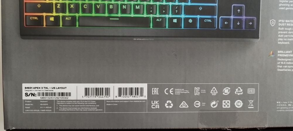 Klawiatura steelseries APEX3 TKL