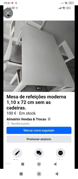 Mesa refeições com 4 cadeiras
