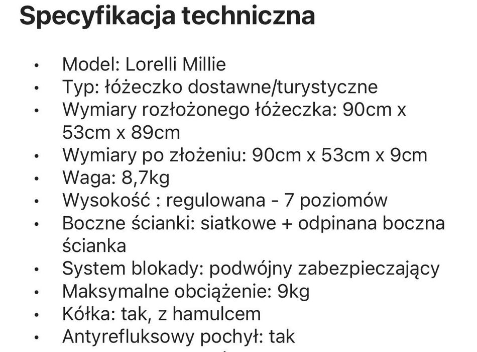Łóżeczko Dostawne Lorelli