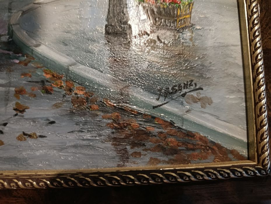 Par de pinturas a óleo sobre tela – ruas parisienses,  Belle Époque