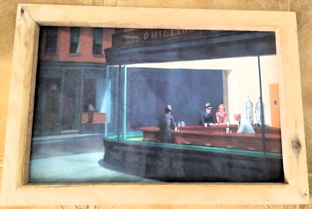 Tela Grande Nighthawks 1942 - Edward Hopper 45x30 Cm + Moldura Madeira