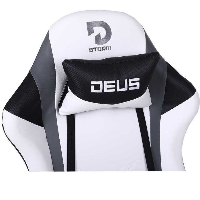 Fotel Gamingowy DEUS Storm White – Pełna Regulacja, Maksymalny Komfort