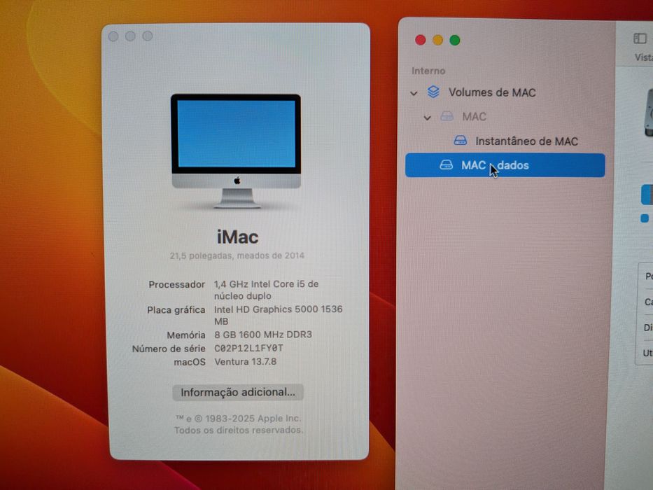 Computador iMac 21,5 polegadas, meados de 2014