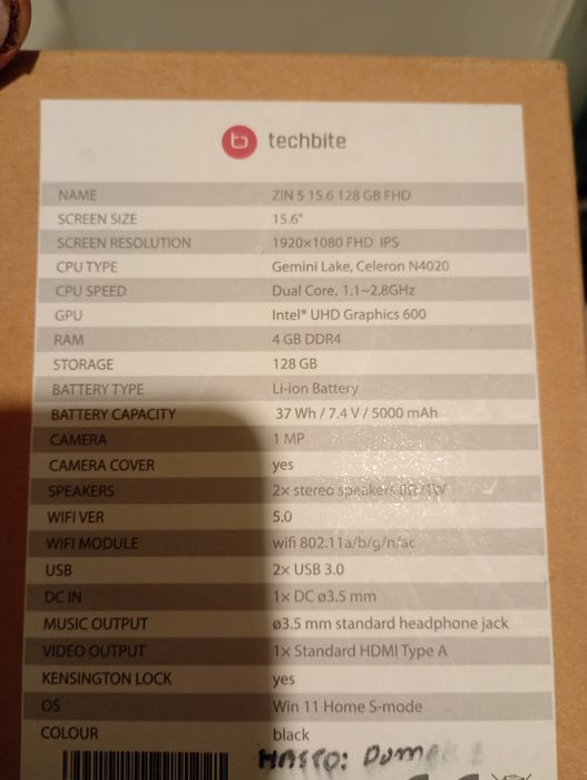 Laptop techbite 4gb ram 128 gb