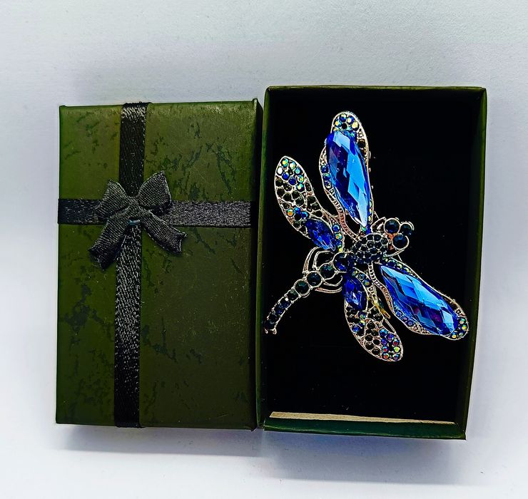Piękna broszka ważka w pudełku.
