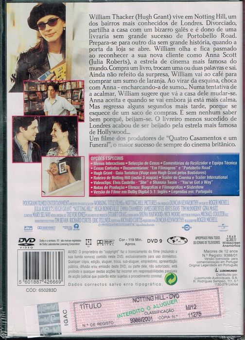 Filme em DVD: Notting Hill Edição Especial - NOVO! SELADO!