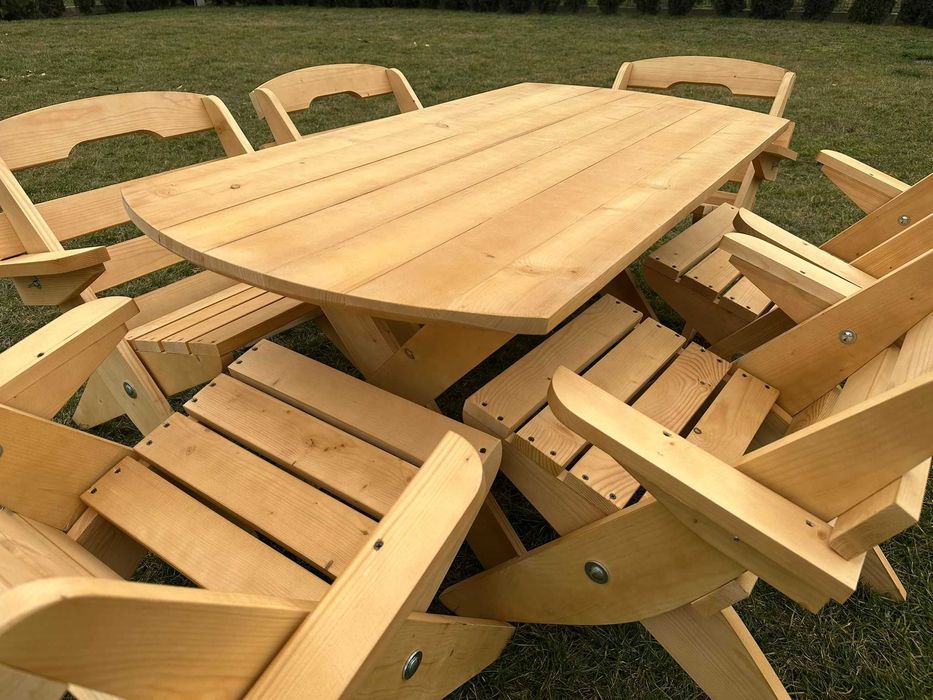 Meble Ogrodowe składane drewniane + poduszki NOWE stół+ 6 krzeseł