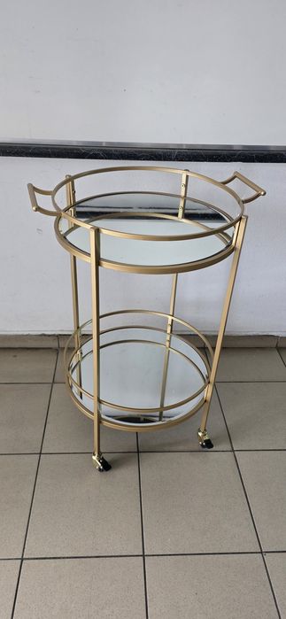 Wózek barowy Emilia okrągły ze szklanymi blatami Kare Design