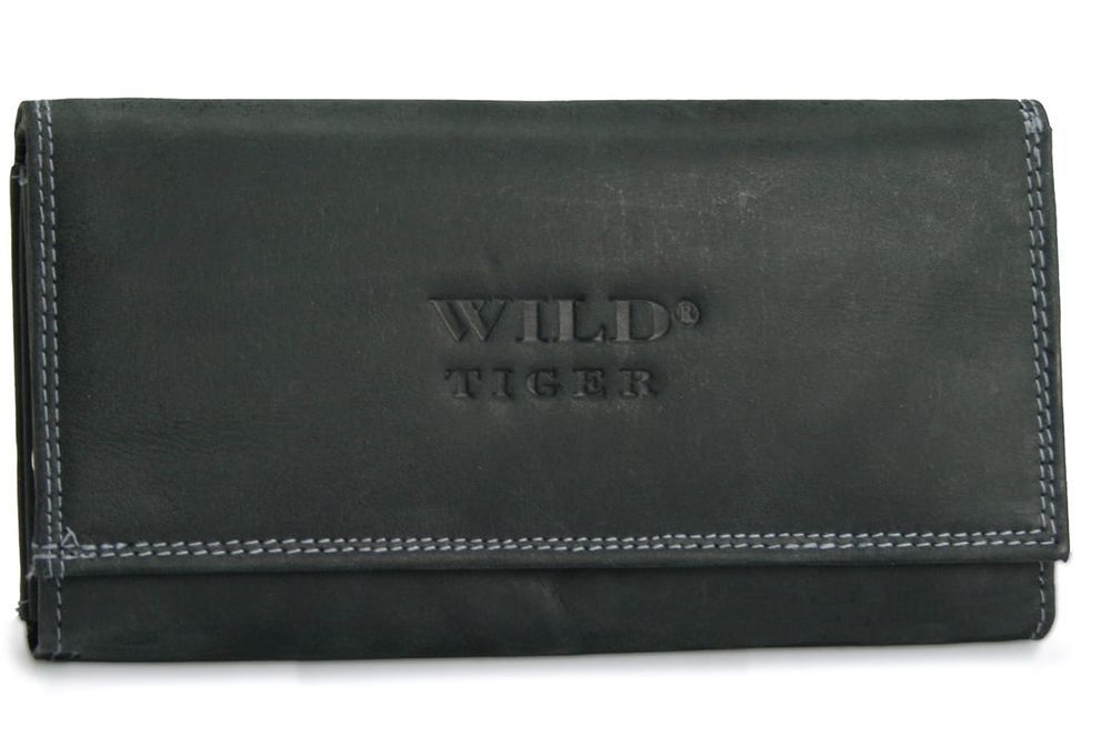 Portfel damski skóra nubuk Wild Tiger czarny pojemny ładny elegancki
