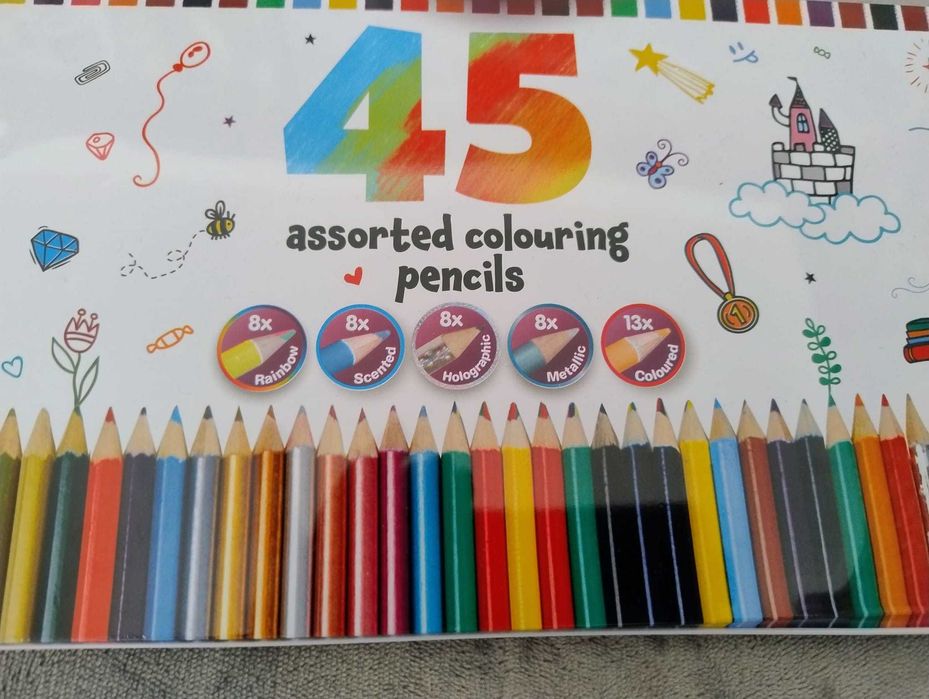 45 lápis de cor em caixa de latão - estojo retangular em lata - NOVO