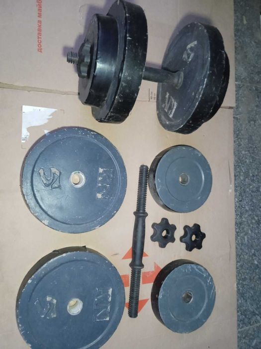 Гантели разборные по 16,5 кг, штанга, блины. Цена за пару.