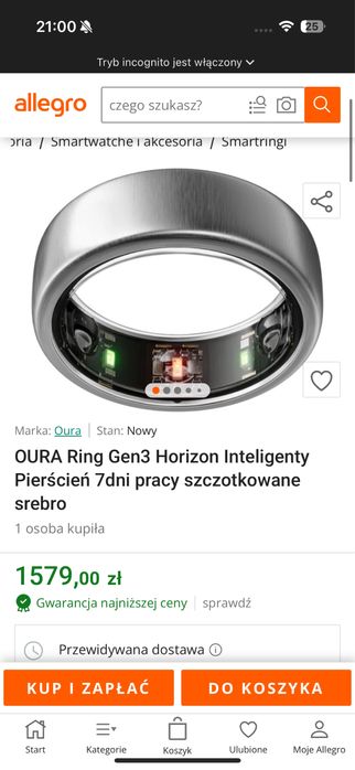 Oura Ring Gen3 Horizon Inteligentny pierścień srebro r.8 nowy okazja!