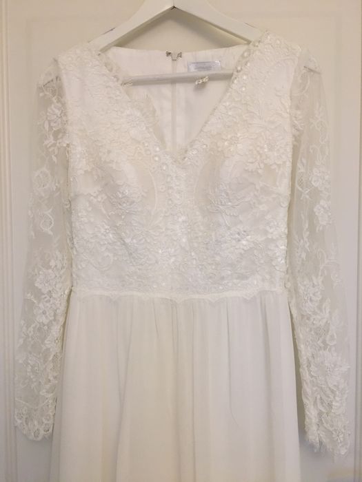 Suknia ślubna Unique Bride M 36 skromna koronkowe rękawy