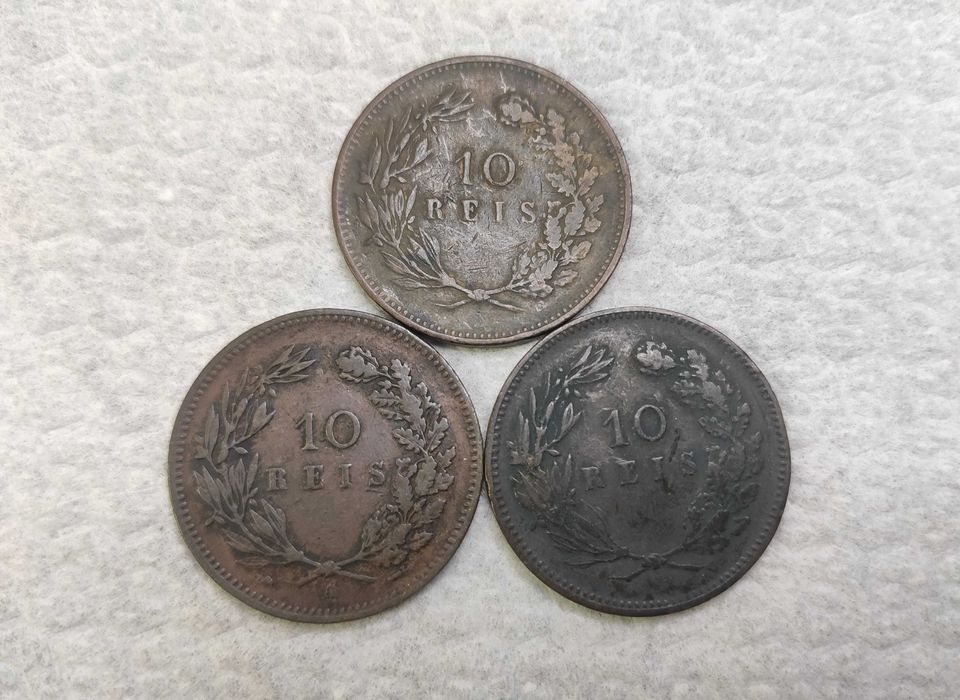 Conjunto Moedas de 10 Réis 1891, 1892 e 1892 A (Paris)