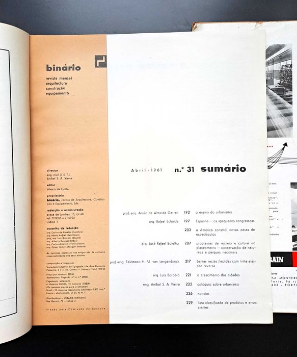 Revista Binário Arquitectura Equipamento números 31 e 32 1961
