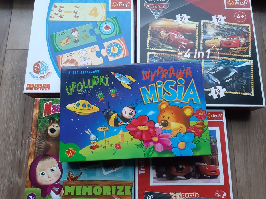 Zestaw 4 gier i puzzli + dodatkowa gra 2w1 gratis Trefl Zygzak Masza