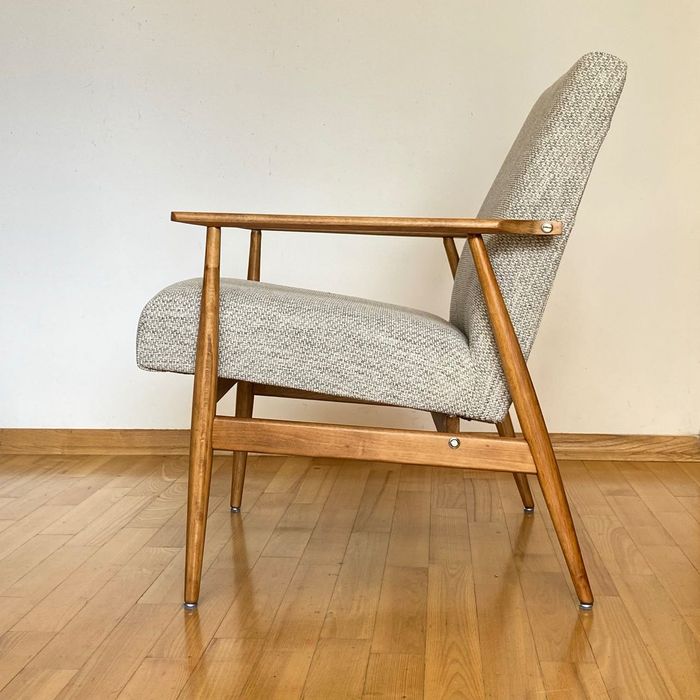 Fotel LISEK PRL klasyczny szary beżowy Jasny dąb pełna renowacja 16