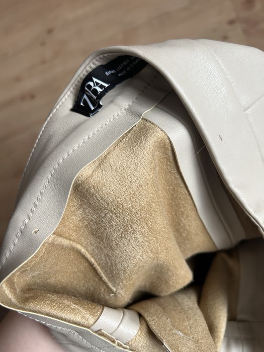 Legginsy ZARA spodnie skorzane bezowe