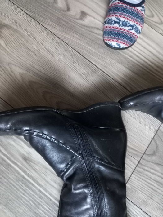 NEXT SKÓRA NATURALNA czarne komfortowe kozaki roz 39 koturn