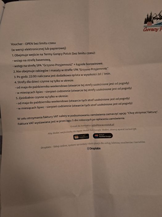 Voucher Termy Gorący Potok