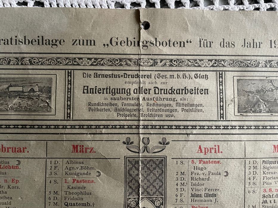 Stary kalendarz Glatz Kłodzko 1906 r.