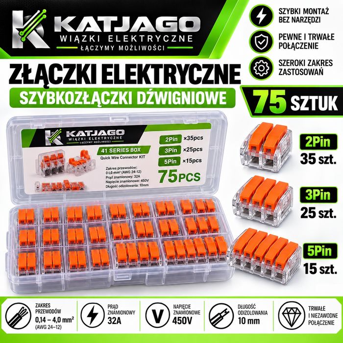 Złączki elektryczne  75 szt. 2/3/5 PIN 32A 450V szybkozłączki