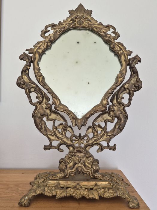 Stare duze mosiężne lustro stojące