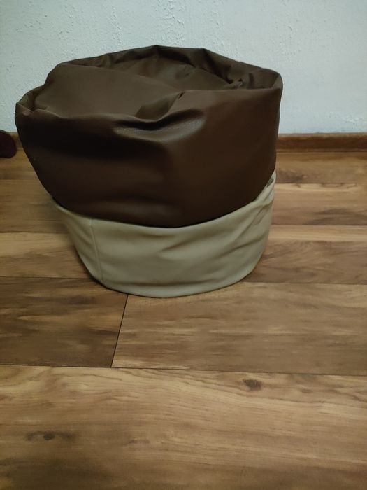 Pufa Ze Skaju w Kolorze Brąz / Beż 2 Sztuki