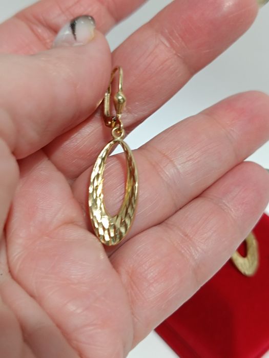 Złote kolczyki wiszące młotkowane, złoto próby 585
