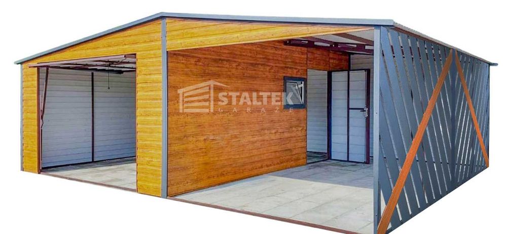 Garaż Blaszany 4x6m Wiata Panele Verona Brama Uchylna Okno Drzwi ST138