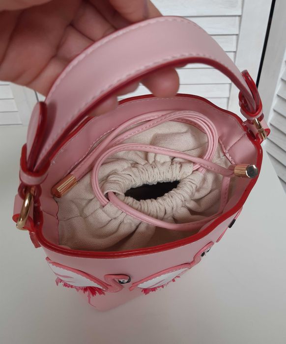 Стильная сумка ведро, сумочка в руку с фламинго