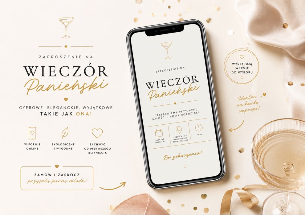 Cyfrowe Zaproszenie na Wieczór Panieński i Elegancki Projekt JPG