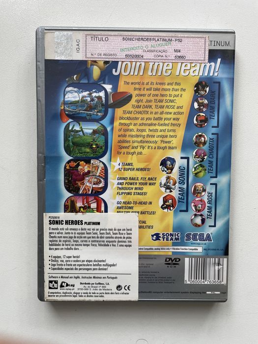 Jogo ps2 Sonic Heores platium