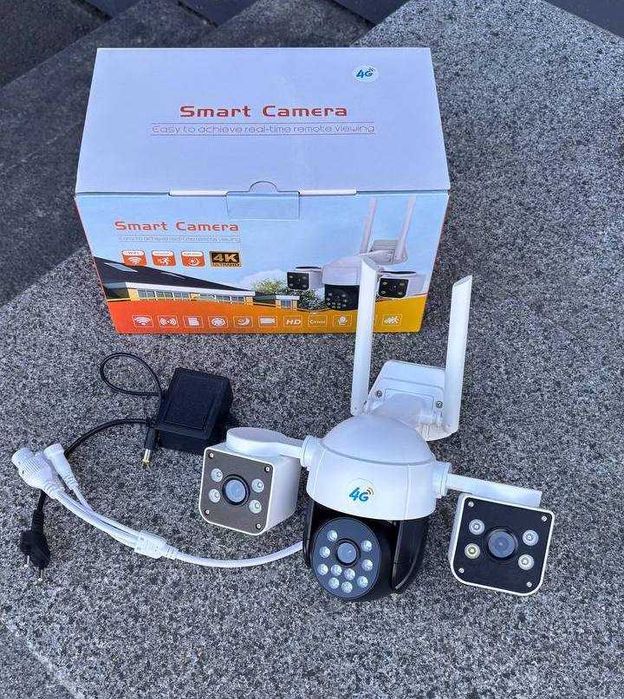 4G Камера видеонаблюдения уличная поворотная 3в1 тройная линза SC05