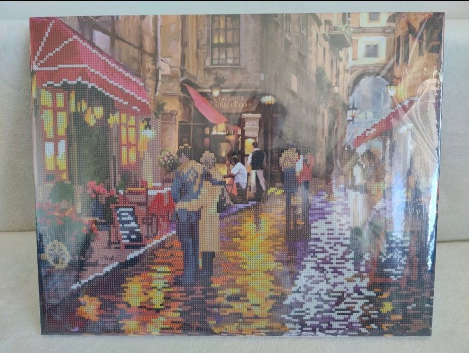 Nowy duży obraz haft mozaika diamentowa Hinkler 50x40 Para w kawiarni