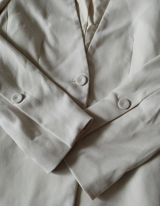 H&M Wizytowy żakiet długi rękaw kremowy 38