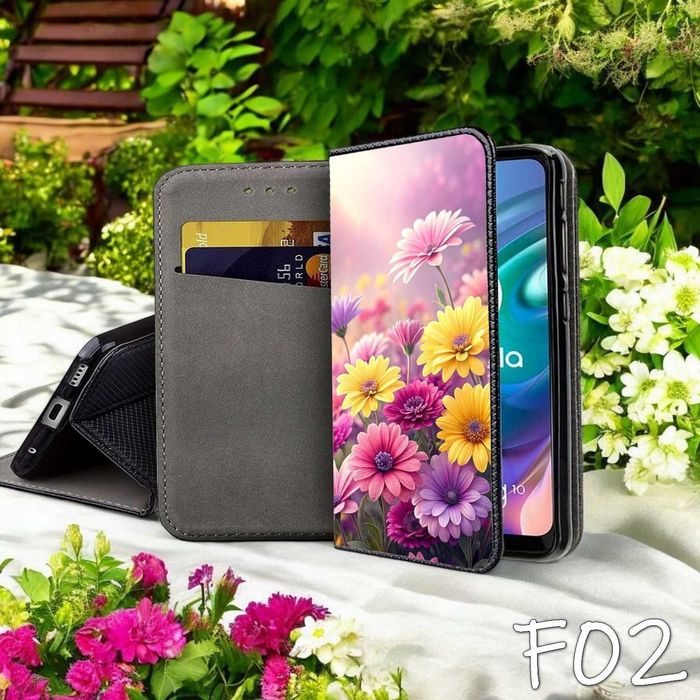 Etui zamykane MOTOROLA MOTO G04s Kwiaty Flowers ! Portfel