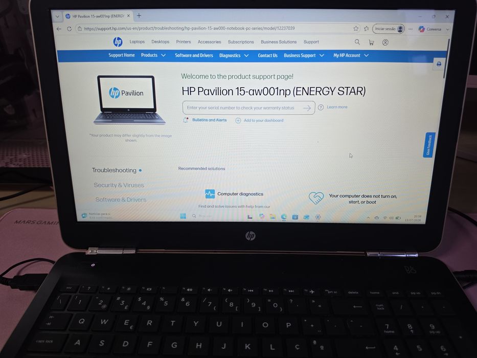 Portátil HP Pavilion 15‑aw001np – Windows 11 limpo + rato HP