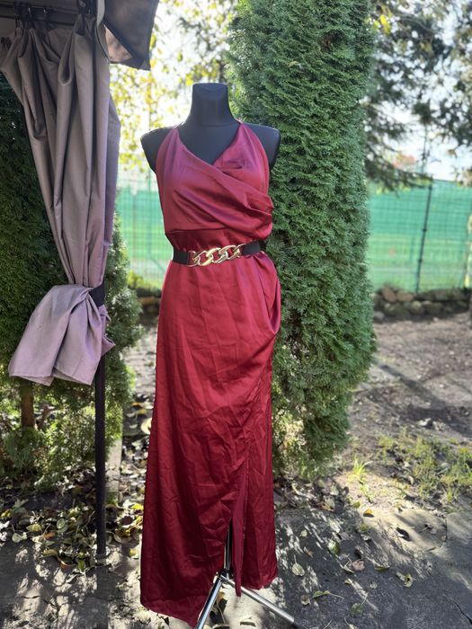 Piekna dluga suknia wieczorowa burgundowa plus size 4XL