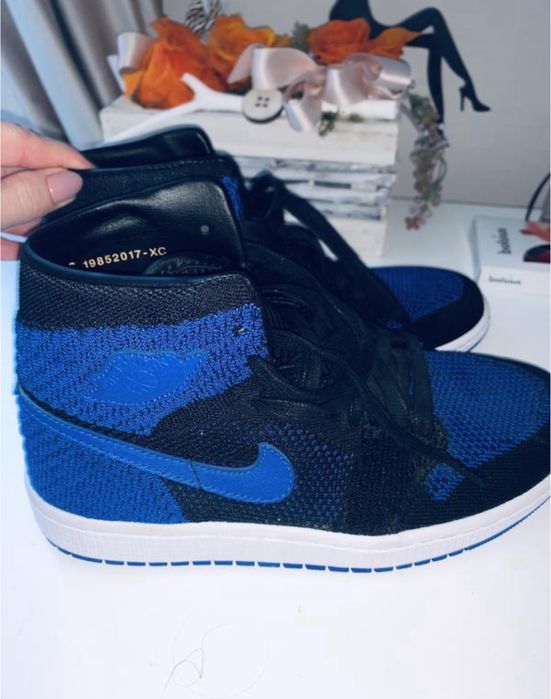 Лімітовані Кросівки вінтажні  Air Jordan 1 Retro High Og Flyknit Black/Blue
