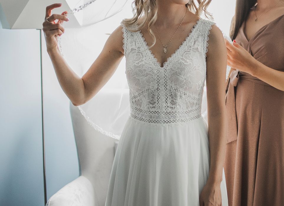 Suknia ślubna boho/rustykalna, koronka Mavi Agnes 20025