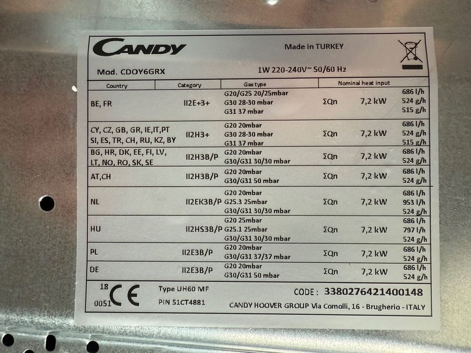 Газова поверхня врізна CANDY CHW6BRX