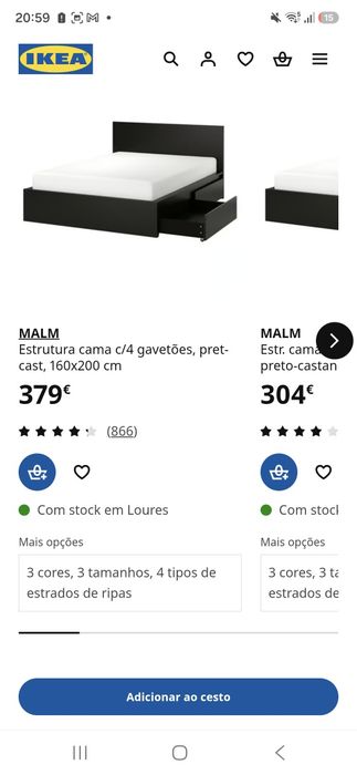 Cama Ikea Malm 160x200 com 4 gavetas