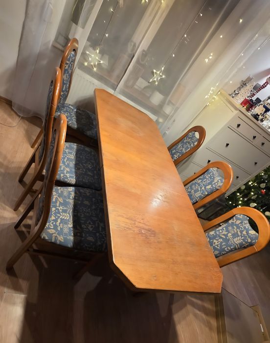 Stół rozkładany drewniany + 6 krzeseł