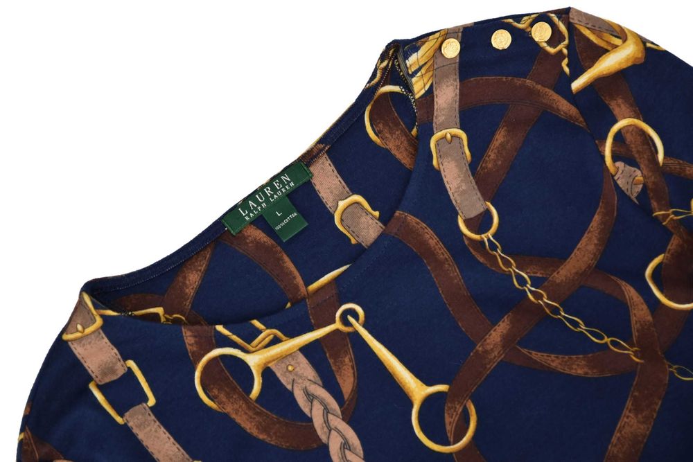 RALPH LAUREN sukienka damska jeździecki wzór ołówkowa midi wygodna L