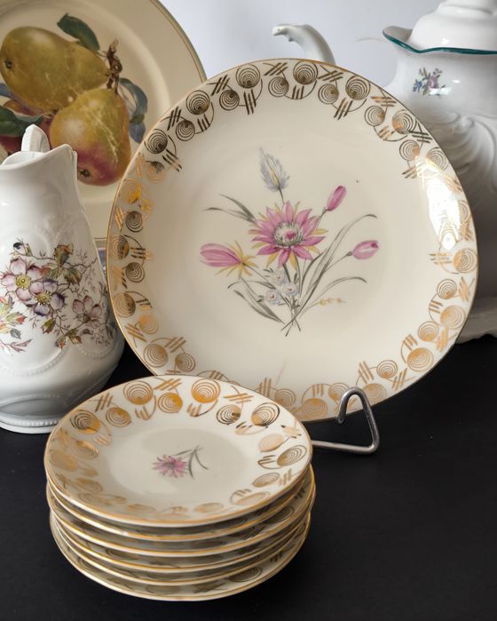 Konfiturówki piękna stara porcelana 1+6 ekri