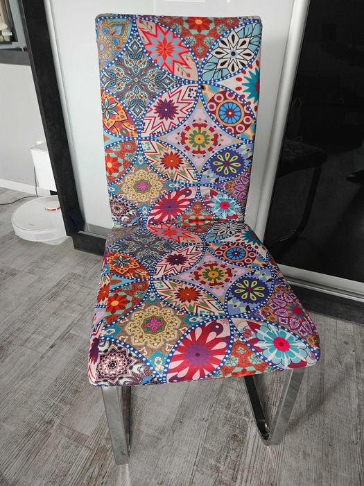 Pokrowce na krzesła wzór folklor kolorowe 4 szt uniwersalne