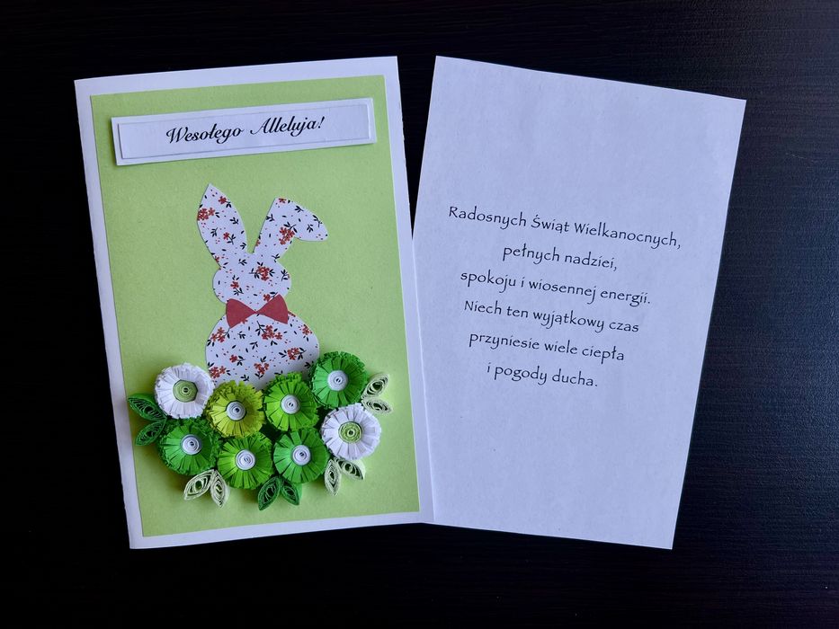 Kartka wielkanocna, zajączek, ręcznie robiona, quilling