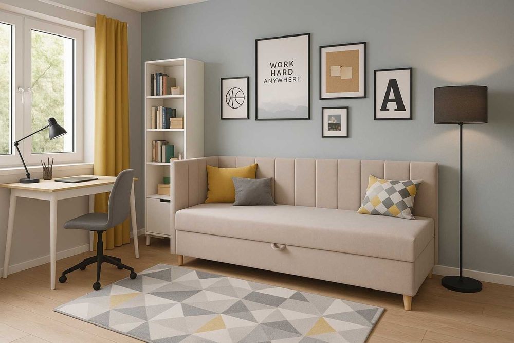 Tapczan Hugo. Kanapa, sofa, łóżko młodzieżowe. Sprężyny bonell materac